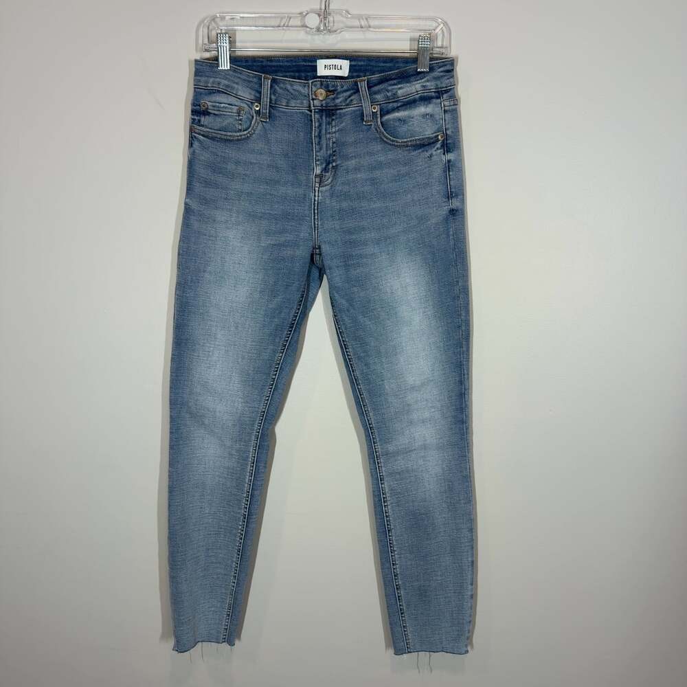 Pistola LA Women's Skinny Jeans Light Wash Distressed Raw Hem Denim Size 28
